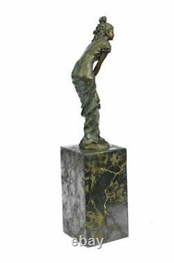 100% Bronze Sculpture Art Style New Deco Girl Statue. Signed Marble Figurine