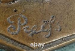 100% Bronze Sculpture Statue Signed Baby Girl Dock Marble Figurine