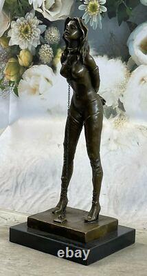 100% Bronze Sculpture of a Nude Girl, Special Patina, Signed, in Marble, Gift
