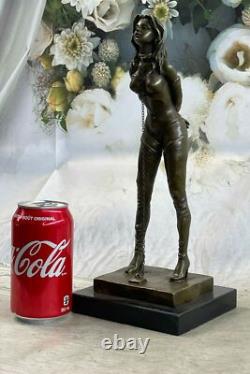 100% Bronze Sculpture of a Nude Girl, Special Patina, Signed, in Marble, Gift