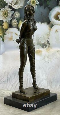 100% Bronze Sculpture of a Nude Girl, Special Patina, Signed, in Marble, Gift