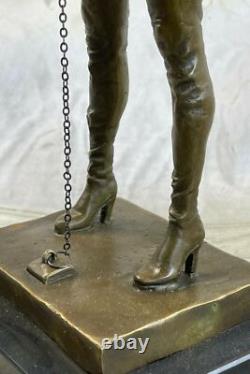 100% Bronze Sculpture of a Nude Girl, Special Patina, Signed, in Marble, Gift