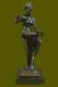 100% Bronze Signed Lady Woman Sitting On Chair Bird 10 Marble Base Sculpture
