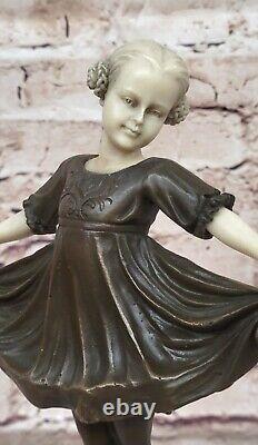 100% Signed Bronze Sculpture Statue Baby Girl Pier Marble Figurine
