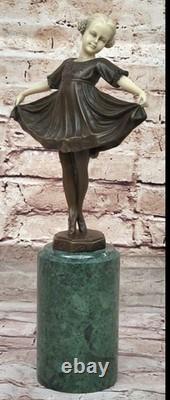100% Signed Bronze Statue of Baby Girl on Stage Marble Figurine