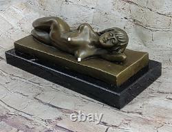 12 Art Deco Nude Female Figurine Bronze Statue Sculpture Signed Marble Base