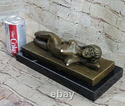12 Art Deco Nude Female Figurine Bronze Statue Sculpture Signed Marble Base