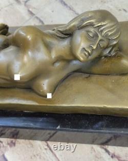 12 Art Deco Nude Female Figurine Bronze Statue Sculpture Signed Marble Base