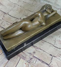 12 Art Deco Nude Female Figurine Bronze Statue Sculpture Signed Marble Base