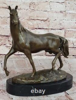 12 Signed Pure Copper Bronze Marble Simple Horse Racing Compete Art Deco