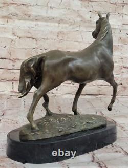 12 Signed Pure Copper Bronze Marble Simple Horse Racing Compete Art Deco