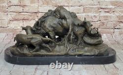 17.5 Signed Art Statue Bronze Marble Wild Boar Pig Hunting Dog War
