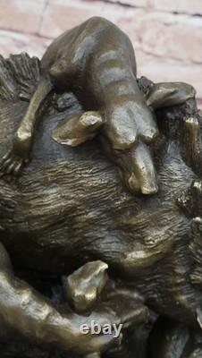 17.5 Signed Art Statue Bronze Marble Wild Boar Pig Hunting Dog War