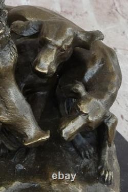 17.5 Signed Art Statue Bronze Marble Wild Boar Pig Hunting Dog War