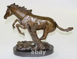 17 Signed Pure Bronze & Marble Copper Single Horse Race Compete Art