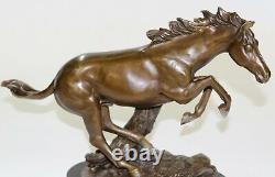 17 Signed Pure Bronze & Marble Copper Single Horse Race Compete Art