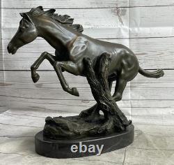17 Signed Pure Copper Bronze and Marble Racing Horse Art Statue