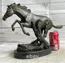 17 Signed Pure Copper Bronze and Marble Racing Horse Art Statue