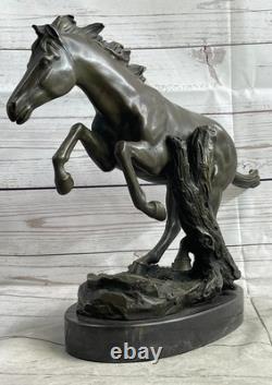 17 Signed Pure Copper Bronze and Marble Racing Horse Art Statue
