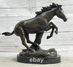 17 Signed Pure Copper Bronze and Marble Racing Horse Art Statue