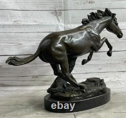 17 Signed Pure Copper Bronze and Marble Racing Horse Art Statue