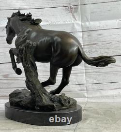 17 Signed Pure Copper Bronze and Marble Racing Horse Art Statue