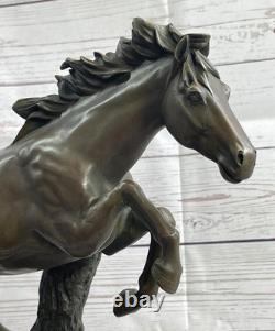 17 Signed Pure Copper Bronze and Marble Racing Horse Art Statue
