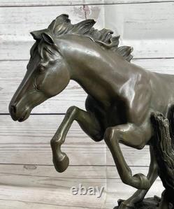17 Signed Pure Copper Bronze and Marble Racing Horse Art Statue