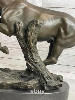 17 Signed Pure Copper Bronze and Marble Racing Horse Art Statue