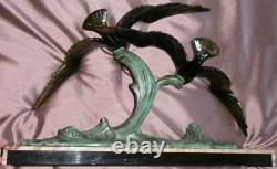 1930s spelter with bronze patina, two seagulls, signed Ch. RUCHOT, marble base