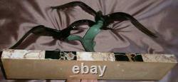 1930s spelter with bronze patina, two seagulls, signed Ch. RUCHOT, marble base
