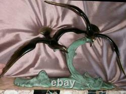 1930s spelter with bronze patina, two seagulls, signed Ch. RUCHOT, marble base