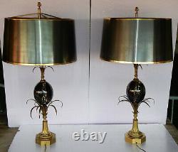 1950/70 Pair Of Lamps In Bronze And Egg In Marble Portor Signed Charles