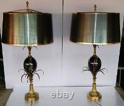 1950/70 Pair Of Lamps Maison Charles En Bronze Et Ouf En Marbre Portor Signed