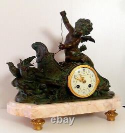 19th century, ALLEGORY of LOVE on a SIGNED MOREAU Bronze & White Marble CHAR