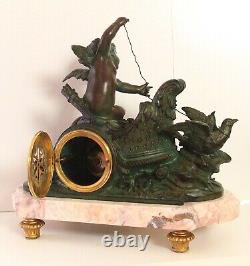 19th century, ALLEGORY of LOVE on a SIGNED MOREAU Bronze & White Marble CHAR