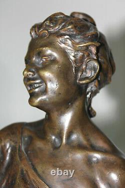 19th-century Bust In Bronze Rieuse Signed Follot On Marble Base