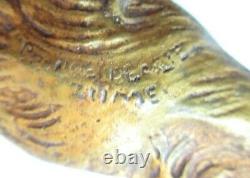 1x25, Serre-livres Napoleon III Gold Bronze Signed, Wolves On Marble Terrace