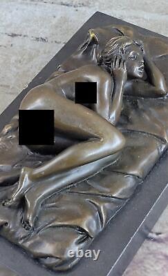 2 Pieces Original Signed The Solid Couple Bronze Sculpture Nude Figurine with Marble