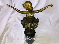 20th Century Bronze Sculpture Dance Ballerina Girl Young Marble Base Signed