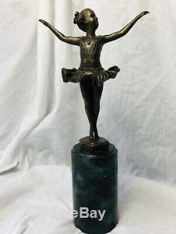 20th Century Bronze Sculpture Dance Ballerina Girl Young Marble Base Signed