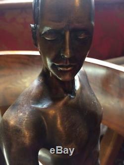 20th Century Vintage Flesh Male Bronze Sculpture Marble Base After Auguste Moreau
