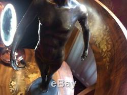 20th Century Vintage Flesh Male Bronze Sculpture Marble Base After Auguste Moreau