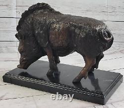 8.2kg Art Statue Signed Bronze Marble Wild Boar Pig Ampère Dog War