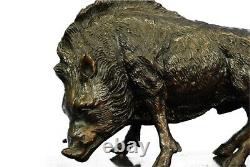 8.2kg Signed Bronze Marble Art Statue Wild Boar Hunting Dog Pig & War