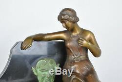 A. Trefoloni, Woman Fountain, Bronze Sculpture / Marble Signed, Débxxeme