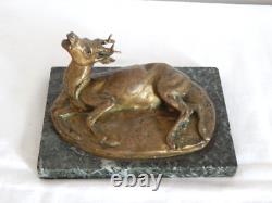 ANCIENT BRONZE Animalier DEER Signed A LAPLANCHE on Marble Base