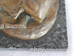 ANCIENT BRONZE Animalier DEER Signed A LAPLANCHE on Marble Base