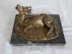 ANCIENT BRONZE Animalier DEER Signed A LAPLANCHE on Marble Base