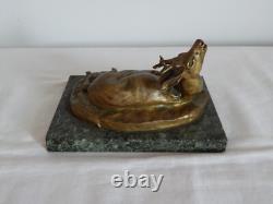 ANCIENT BRONZE Animalier DEER Signed A LAPLANCHE on Marble Base